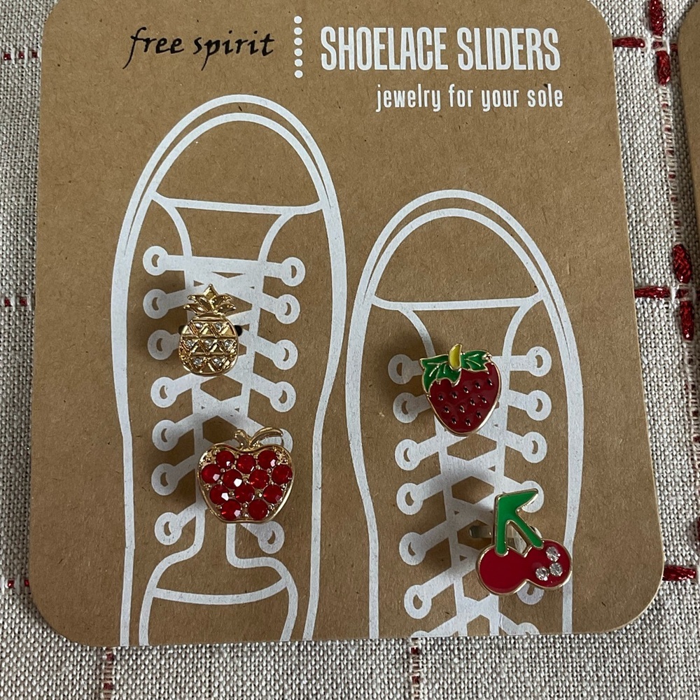 Free Spirit Shoelace Sliders 8 Total Shoe Charms Emoji & Fruit Enamel Rhinestone - Picture 2 of 3